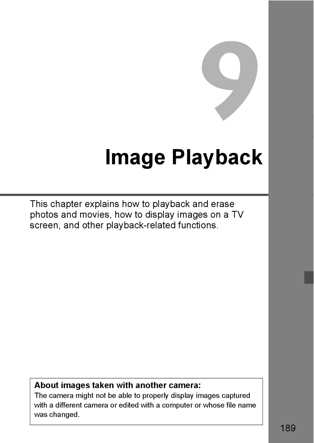 Canon 60D instruction manual 189, About images taken with another camera 