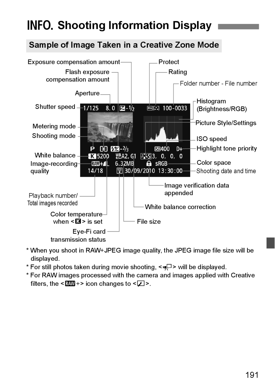 Canon 60D instruction manual BShooting Information Display, Sample of Image Taken in a Creative Zone Mode, 191 