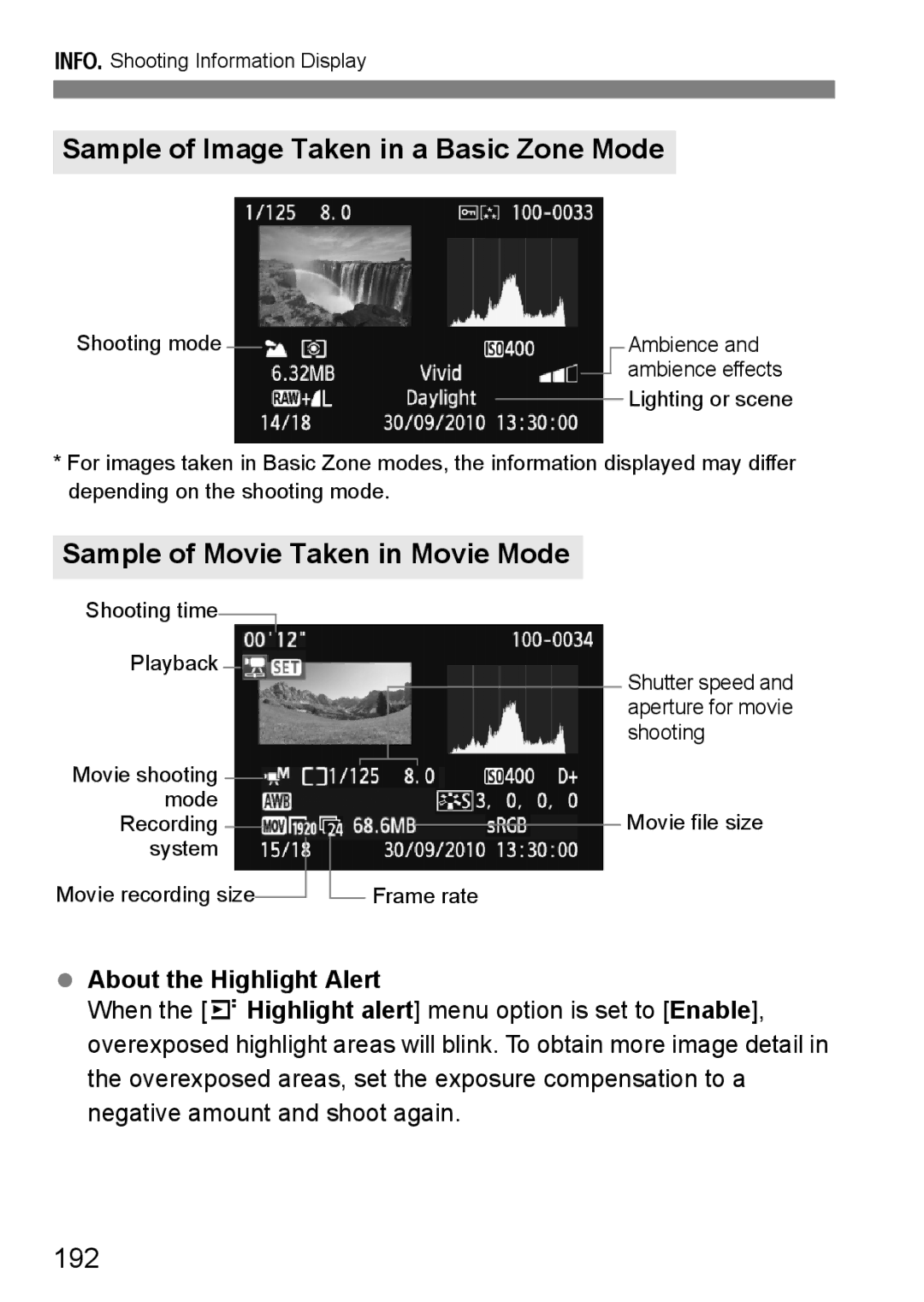 Canon 60D Sample of Image Taken in a Basic Zone Mode, Sample of Movie Taken in Movie Mode, 192, About the Highlight Alert 