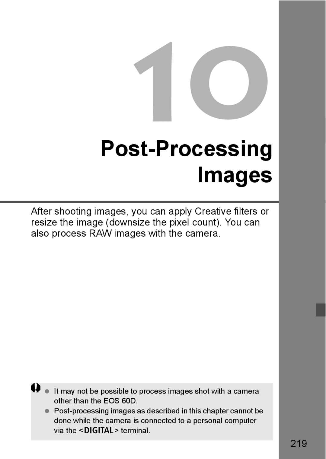 Canon 60D instruction manual Post-Processing Images, 219 