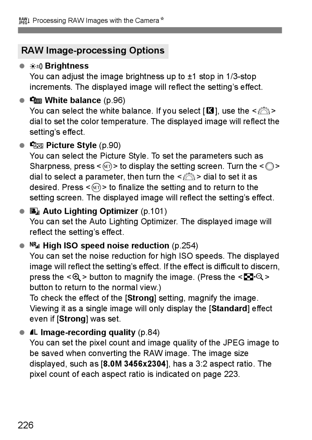 Canon 60D instruction manual RAW Image-processing Options, 226 