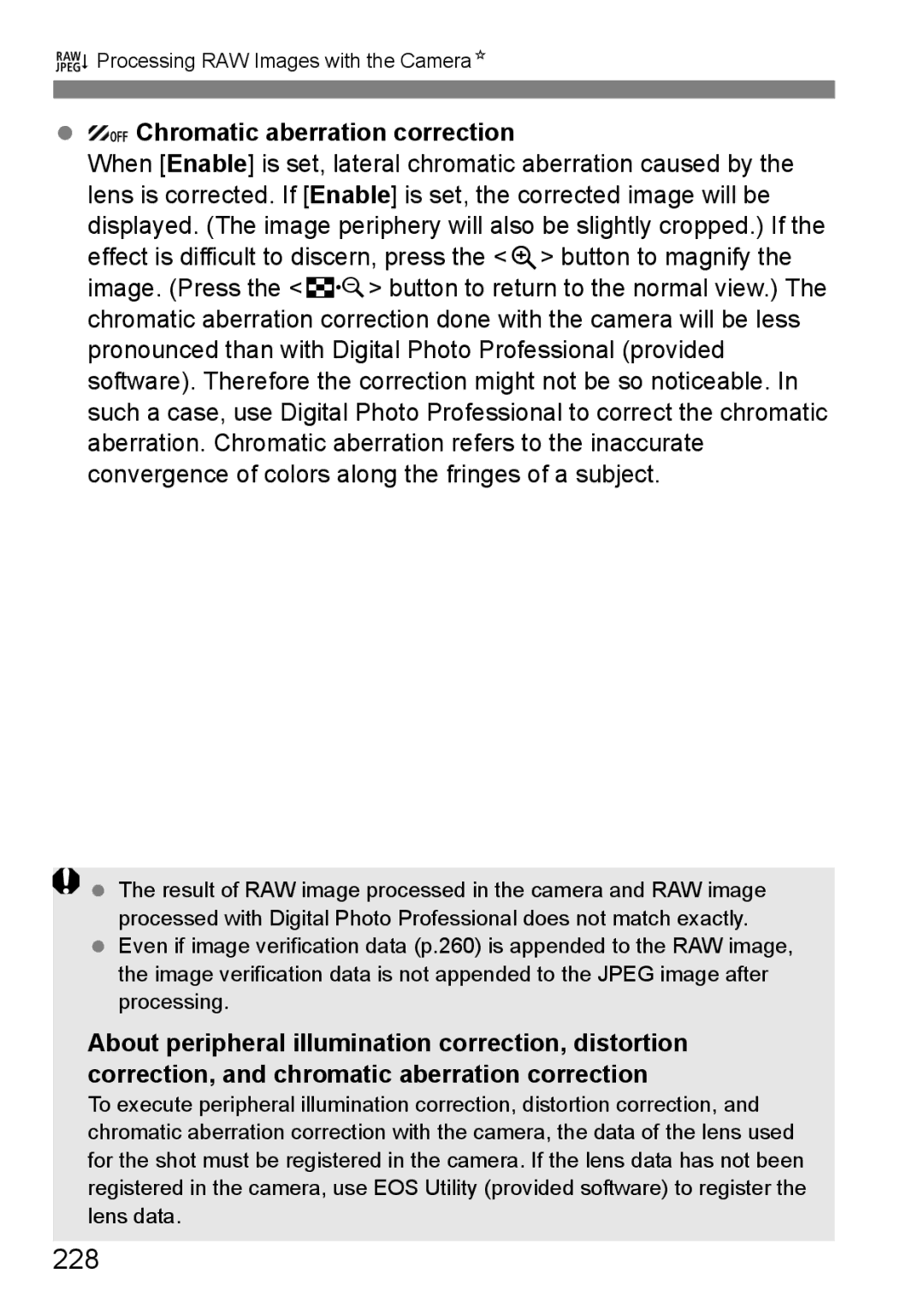 Canon 60D instruction manual 228, Chromatic aberration correction 