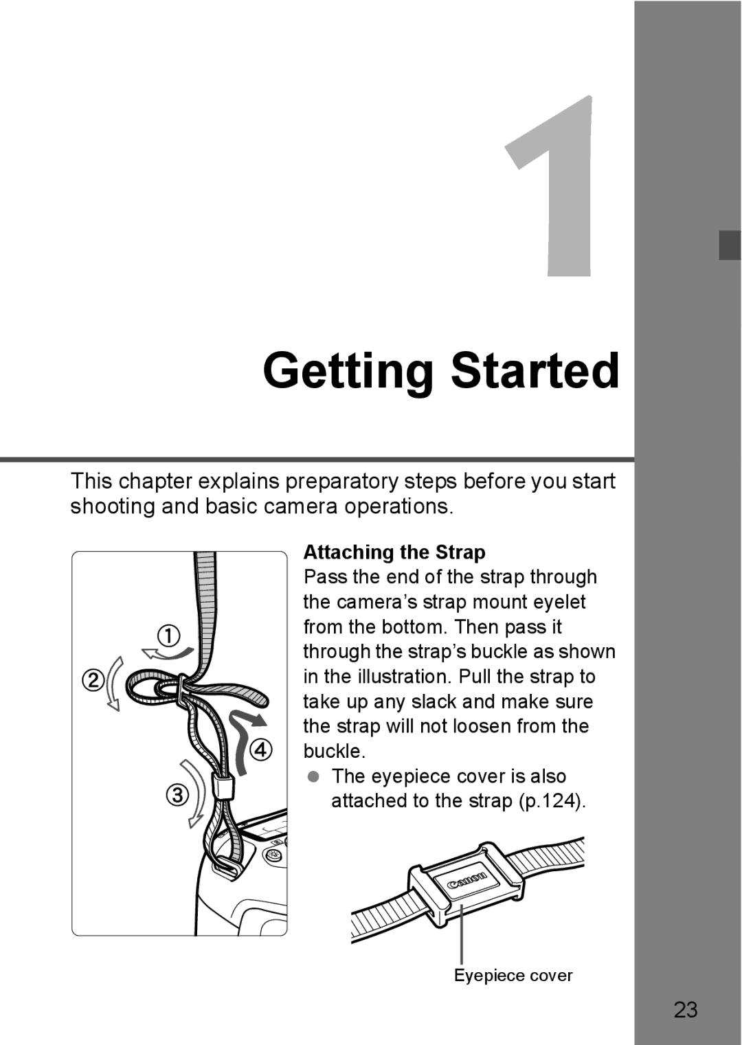 Canon 60D instruction manual Getting Started, Attaching the Strap 