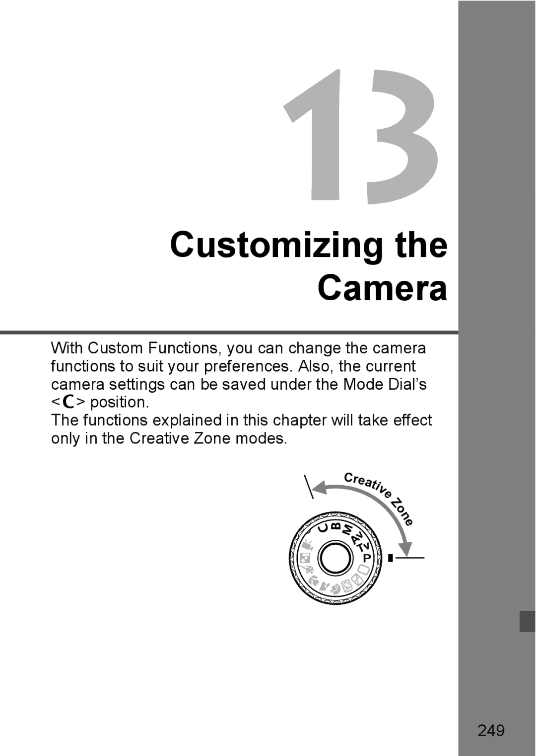 Canon 60D instruction manual Customizing Camera, 249 