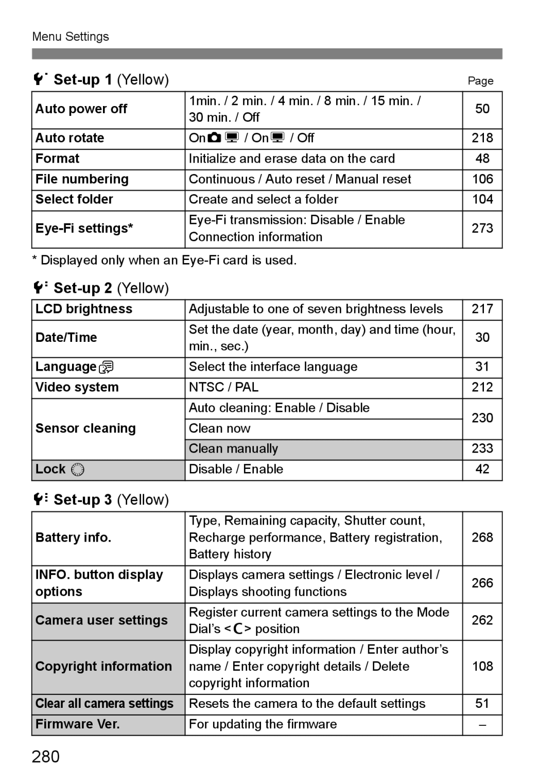 Canon 60D instruction manual 280, 5Set-up 1 Yellow, 6Set-up 2 Yellow, 7Set-up 3 Yellow 