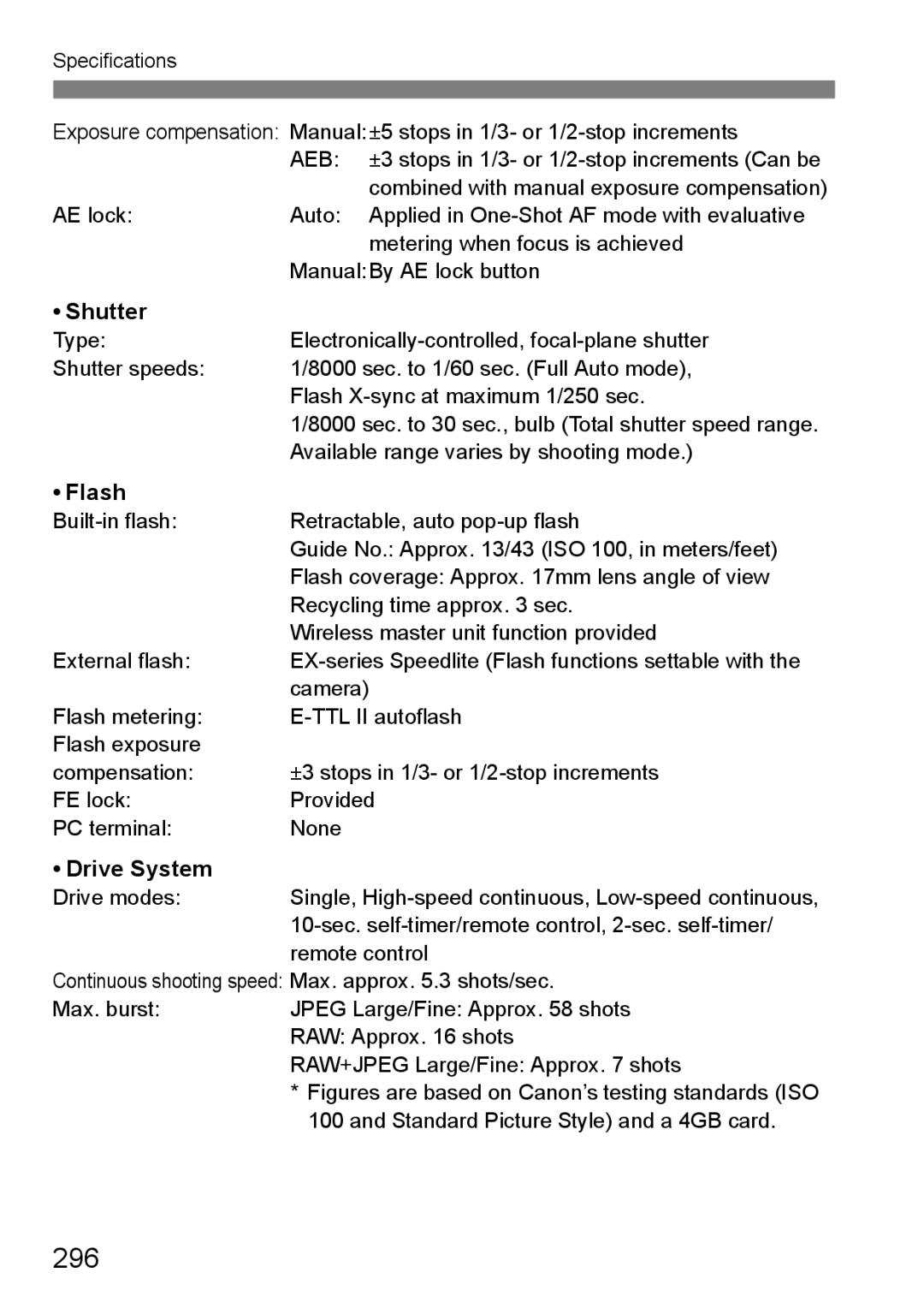 Canon 60D instruction manual 296, Shutter, Flash, Drive System 