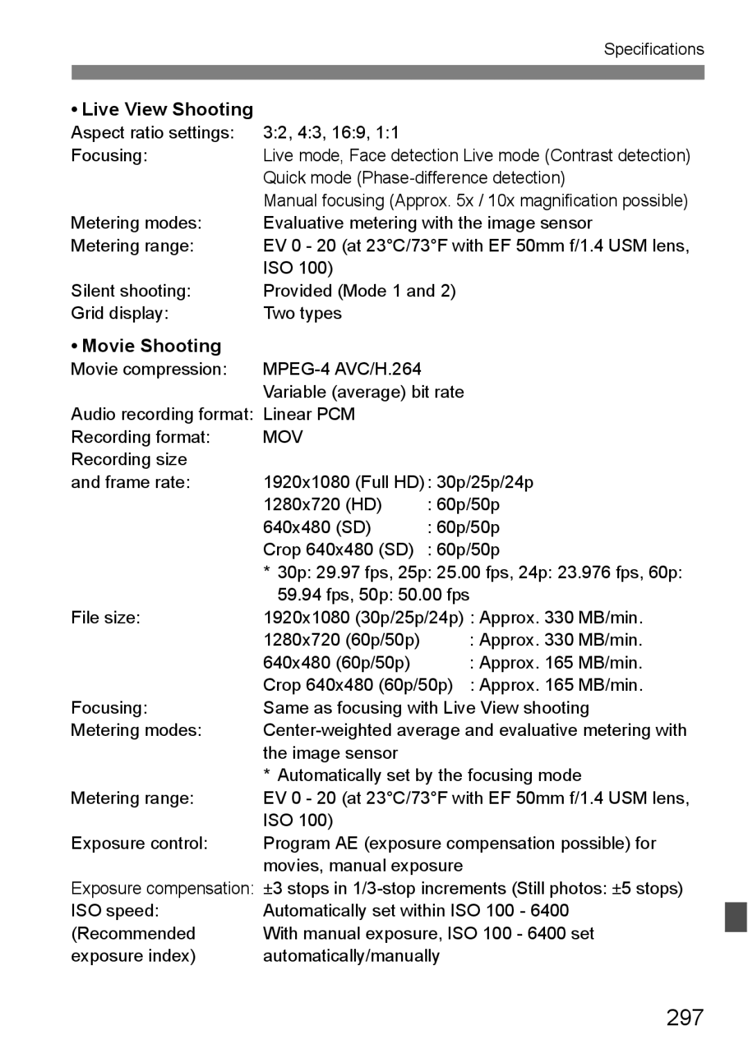 Canon 60D instruction manual 297, Movie Shooting 