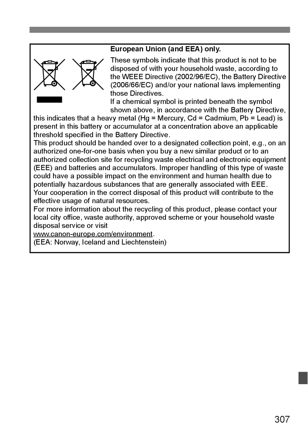 Canon 60D instruction manual 307, European Union and EEA only 