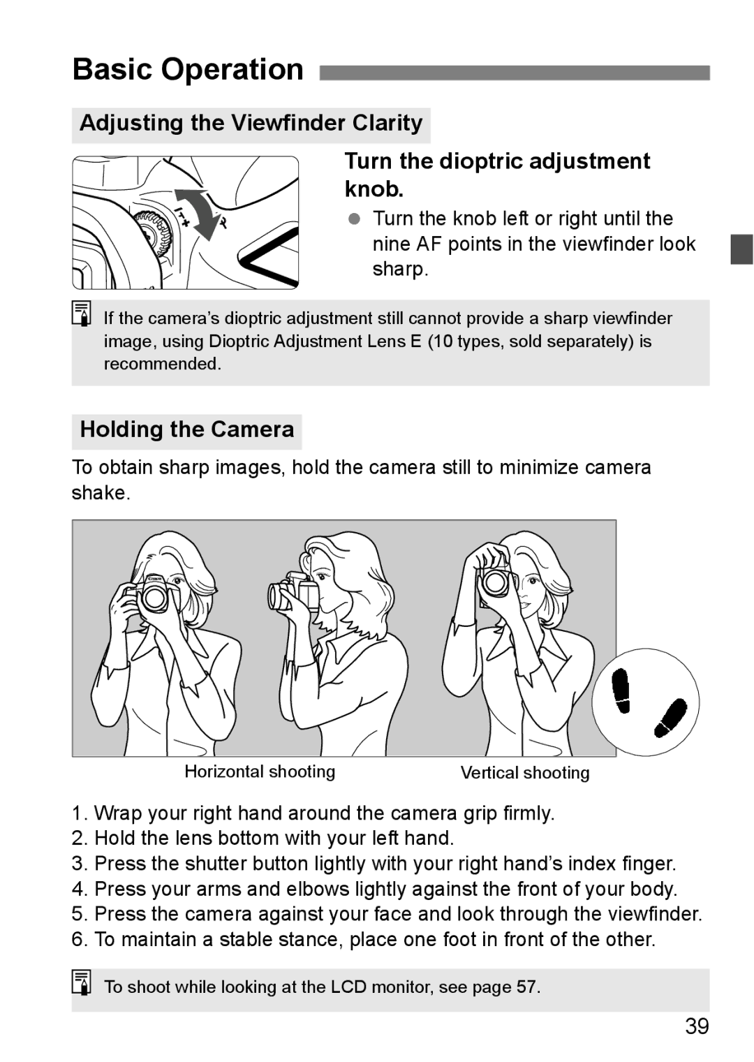 Canon 60D instruction manual Basic Operation, Holding the Camera 