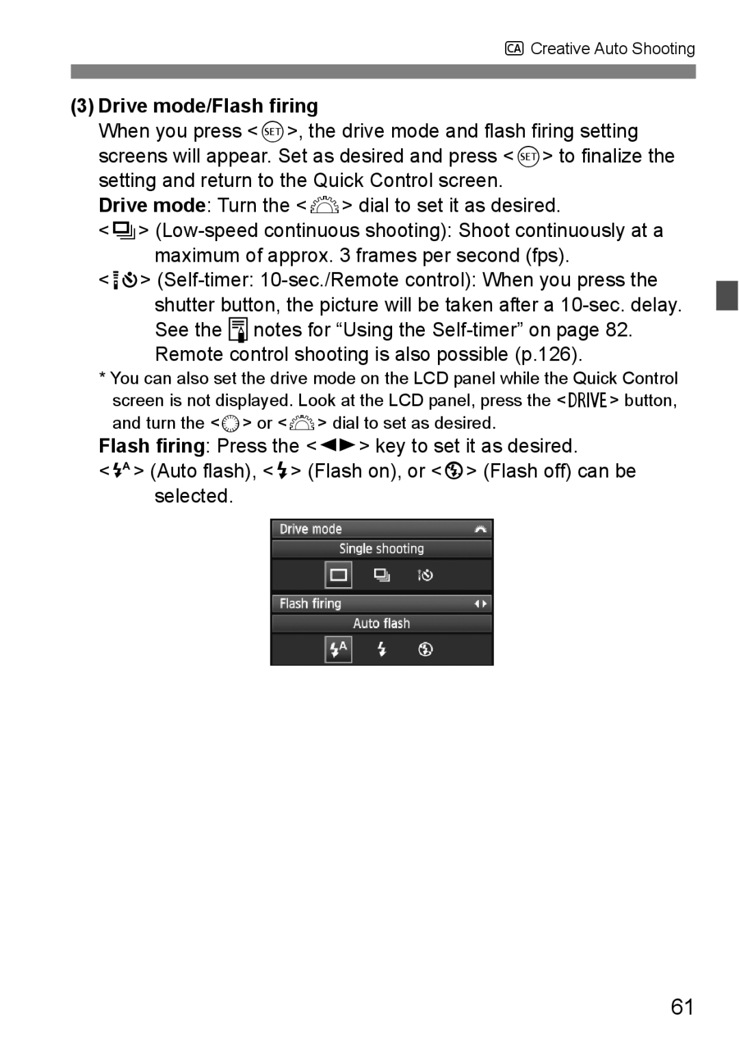 Canon 60D instruction manual Drive mode/Flash firing 