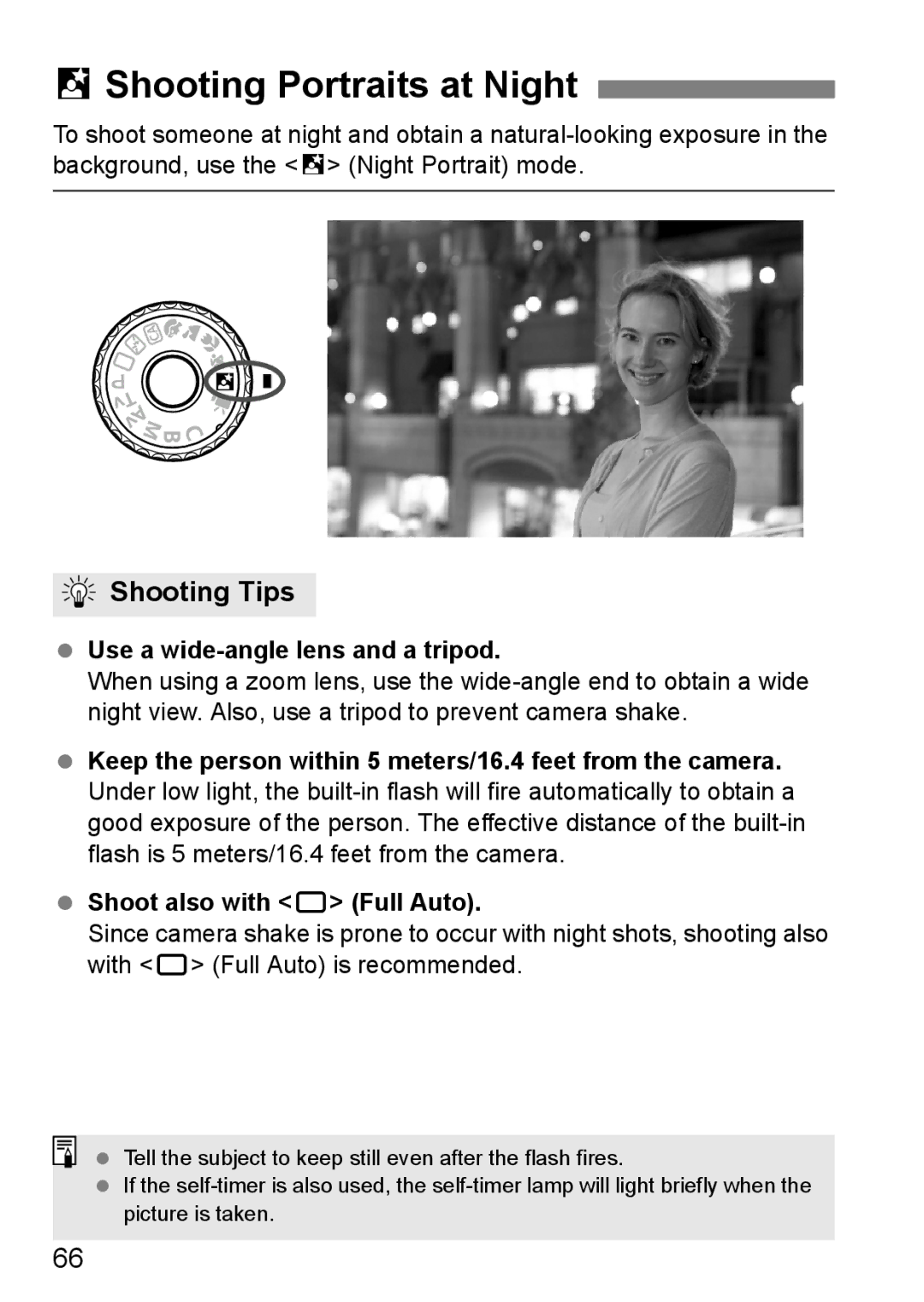 Canon 60D instruction manual 6Shooting Portraits at Night, Use a wide-angle lens and a tripod 