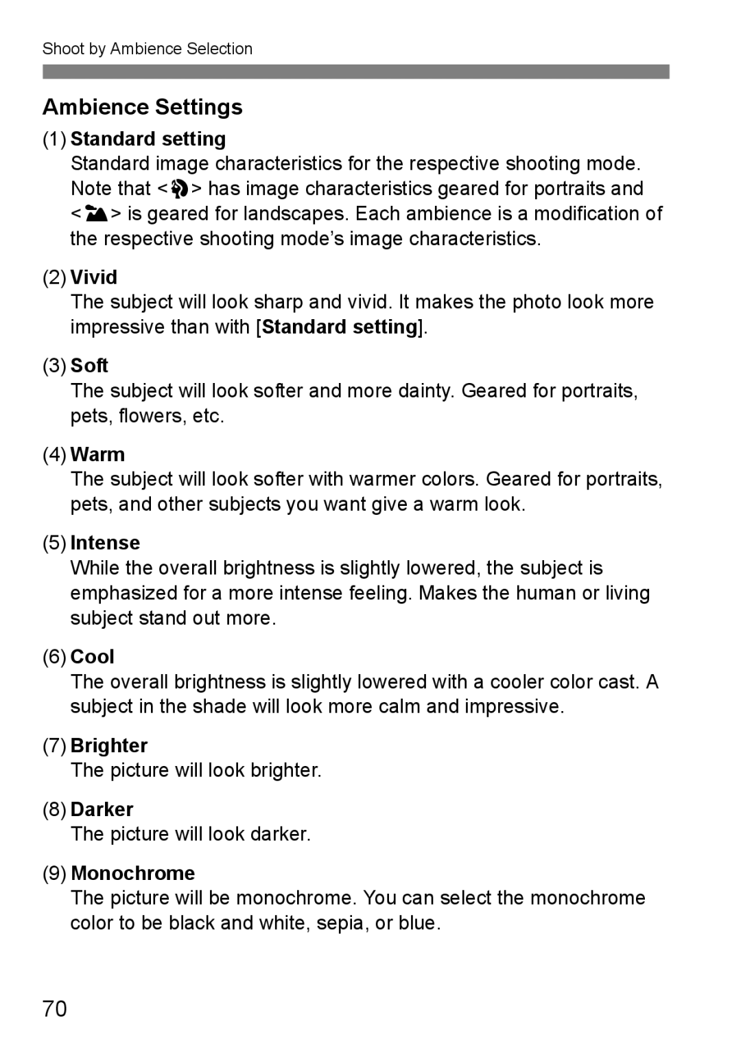 Canon 60D instruction manual Ambience Settings 