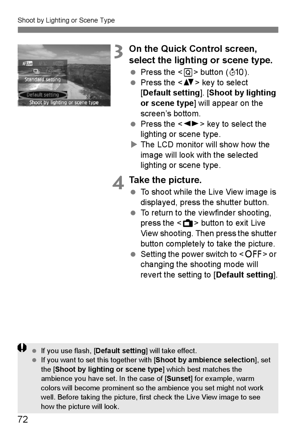 Canon 60D instruction manual Shoot by Lighting or Scene Type 