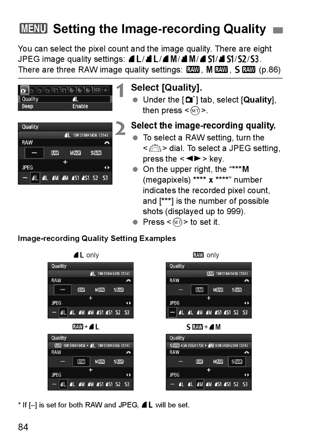 Canon 60D instruction manual 3Setting the Image-recording Quality, Select Quality, Select the image-recording quality 