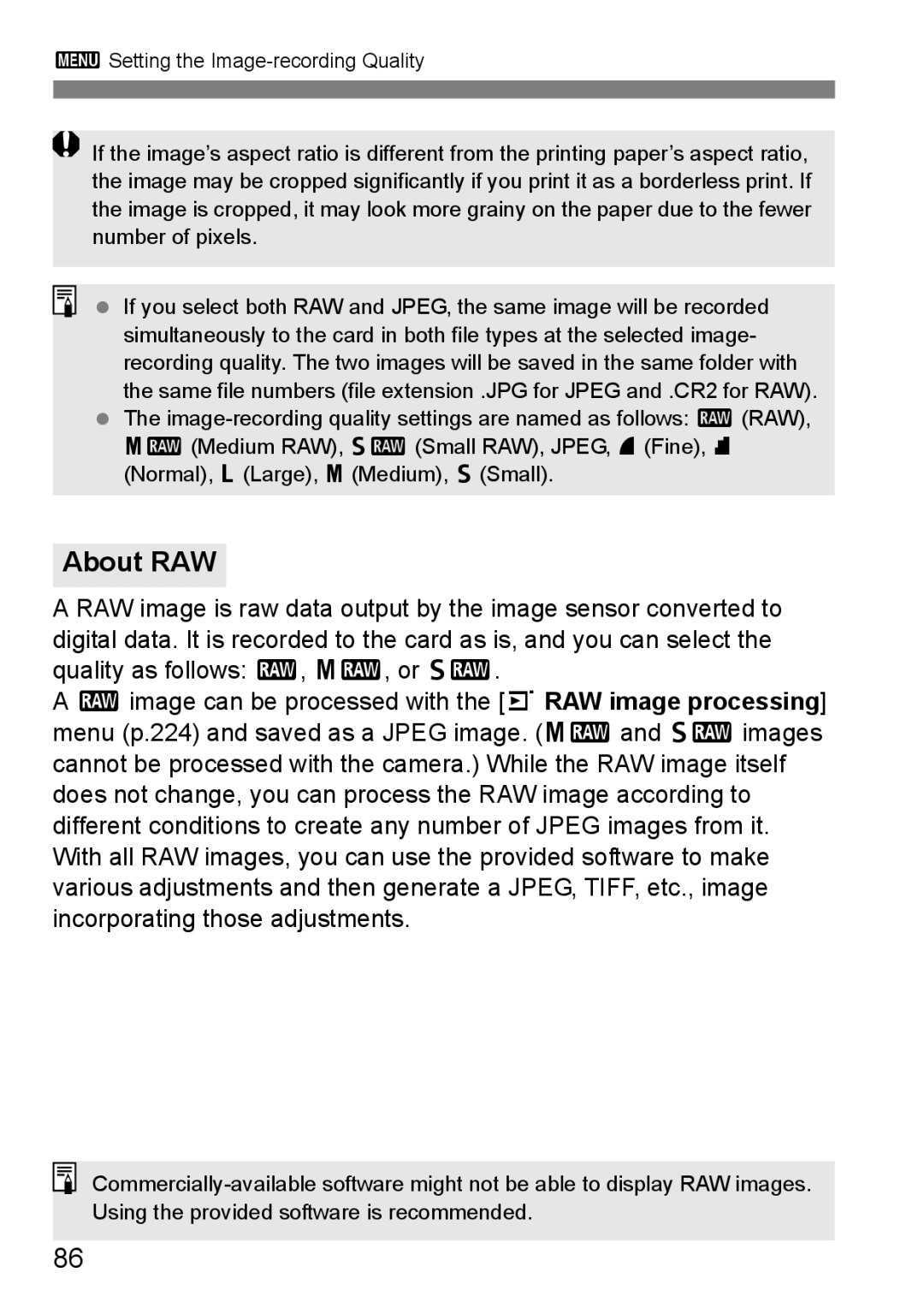 Canon 60D instruction manual About RAW 