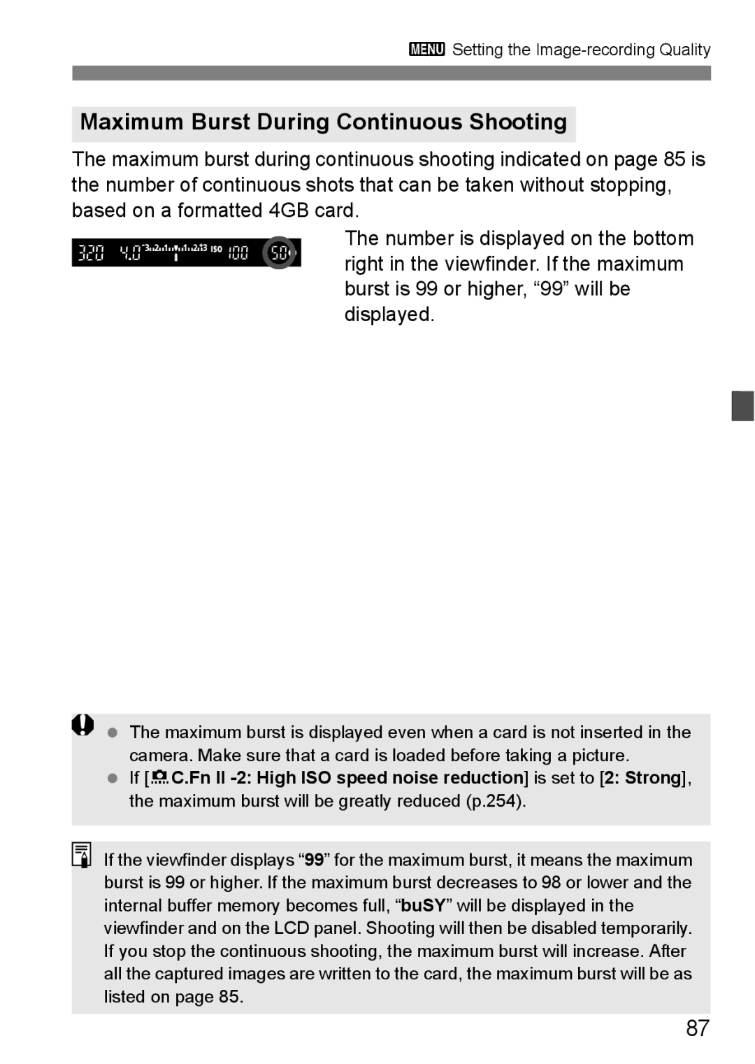 Canon 60D instruction manual Maximum Burst During Continuous Shooting 