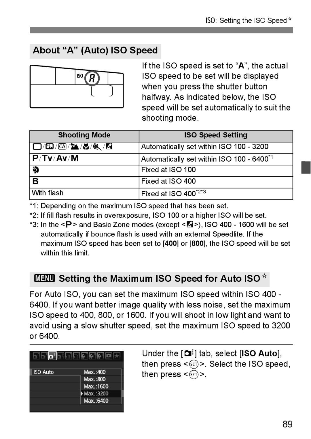 Canon 60D instruction manual About a Auto ISO Speed, 3Setting the Maximum ISO Speed for Auto Ison 