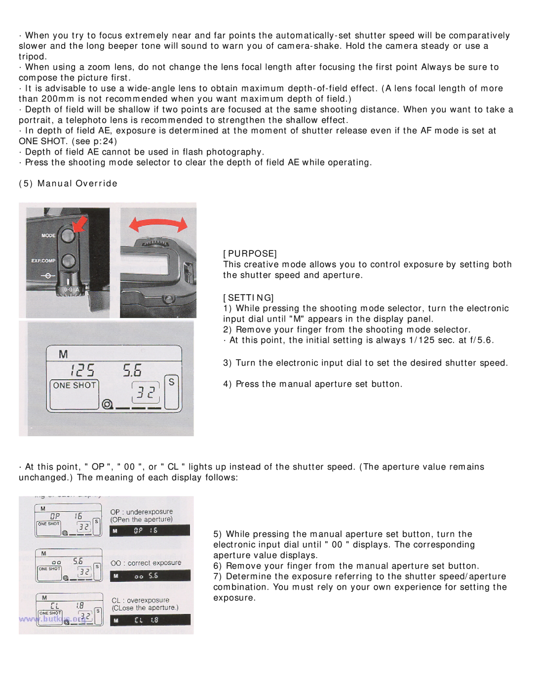 Canon 620-650 manual Manual Override 