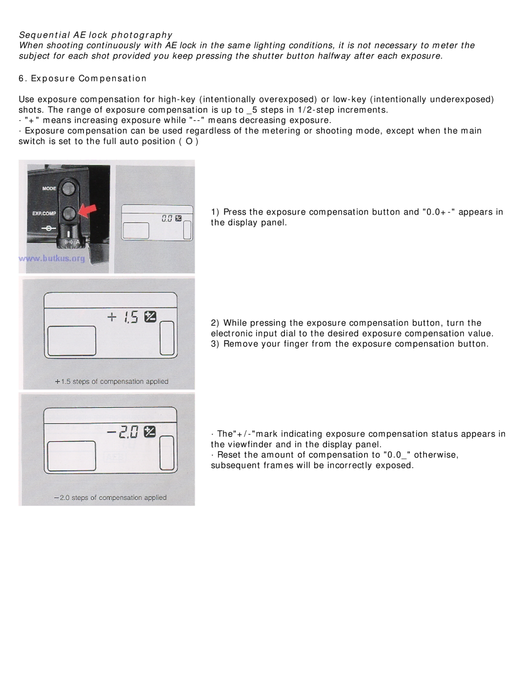 Canon 620-650 manual Sequential AE lock photography, Exposure Compensation 