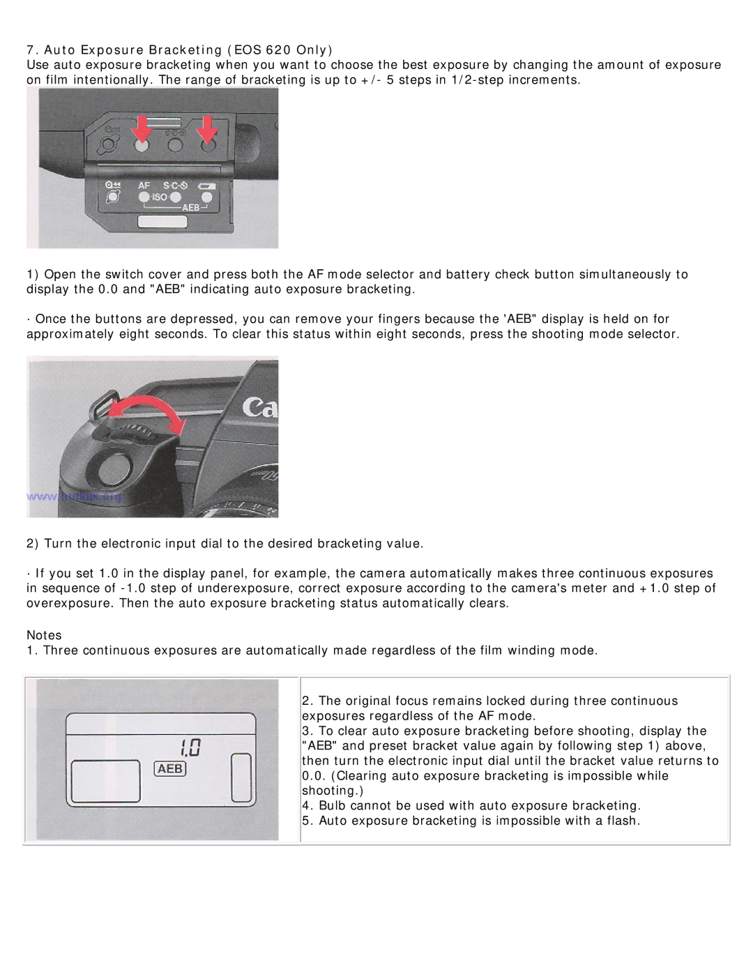 Canon 620-650 manual Auto Exposure Bracketing EOS 620 Only 