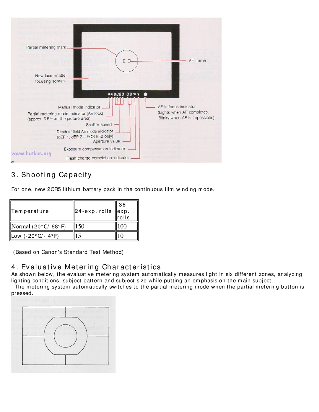 Canon 620-650 manual Temperature 24-exp. rolls Exp Rolls Normal 20C/ 68F, Low -20C/- 4F 