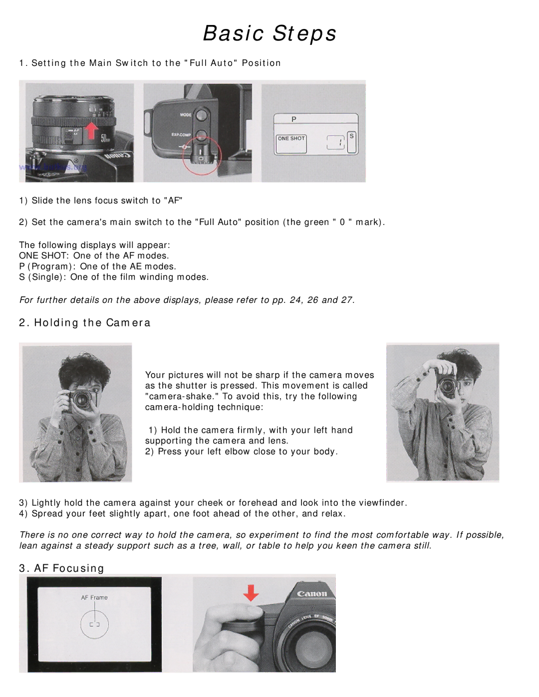 Canon 620-650 manual Basic Steps, Setting the Main Switch to the Full Auto Position 