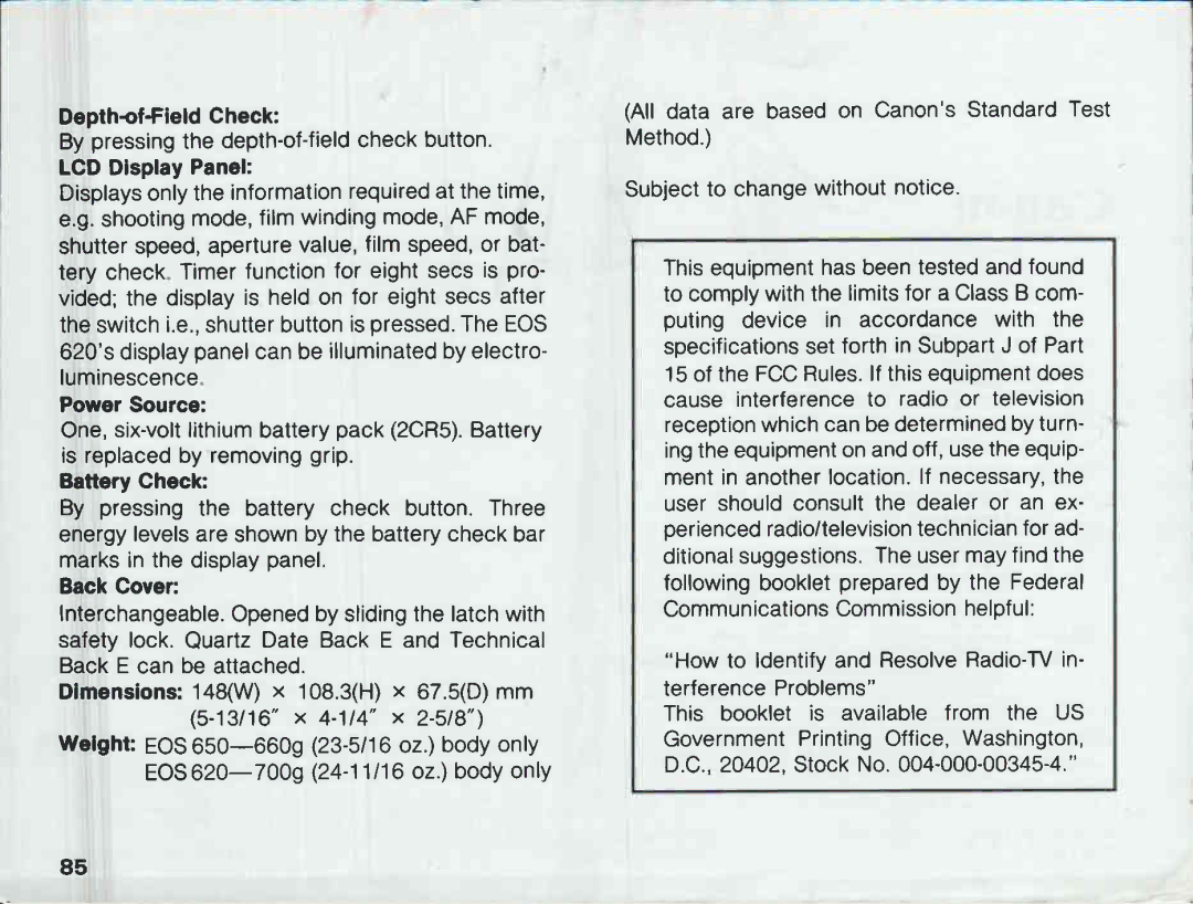 Canon 650, 620 manual 