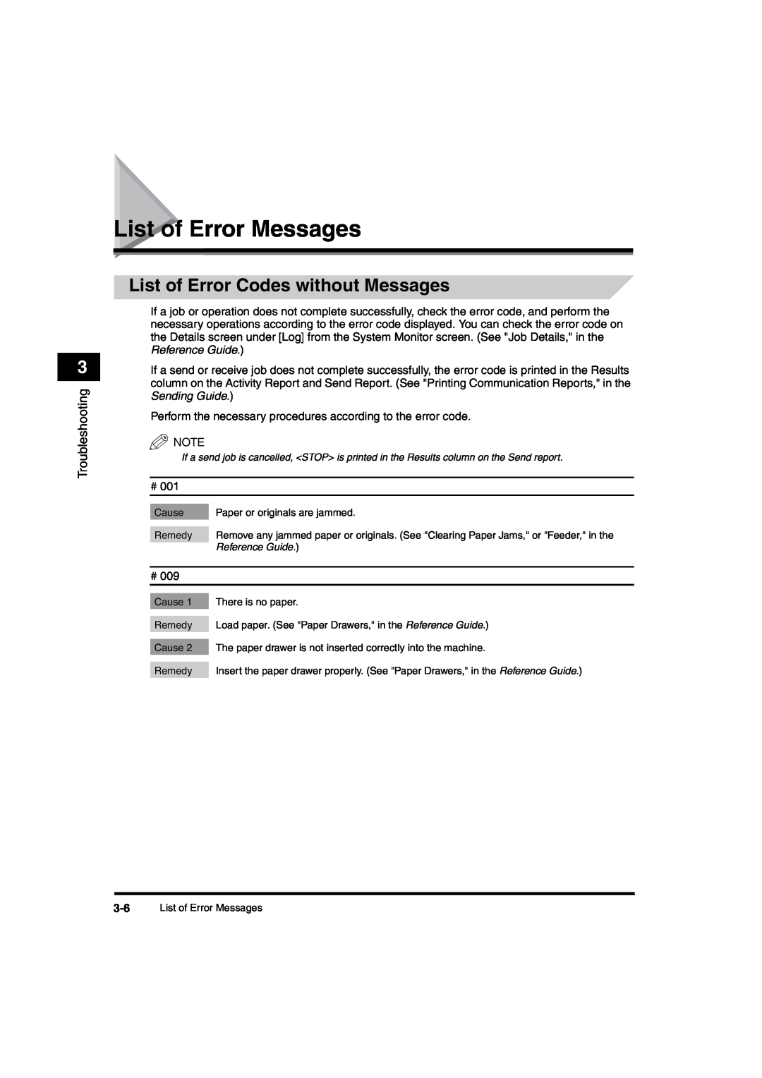 Canon iR6570 manual List of Error Messages, List of Error Codes without Messages 