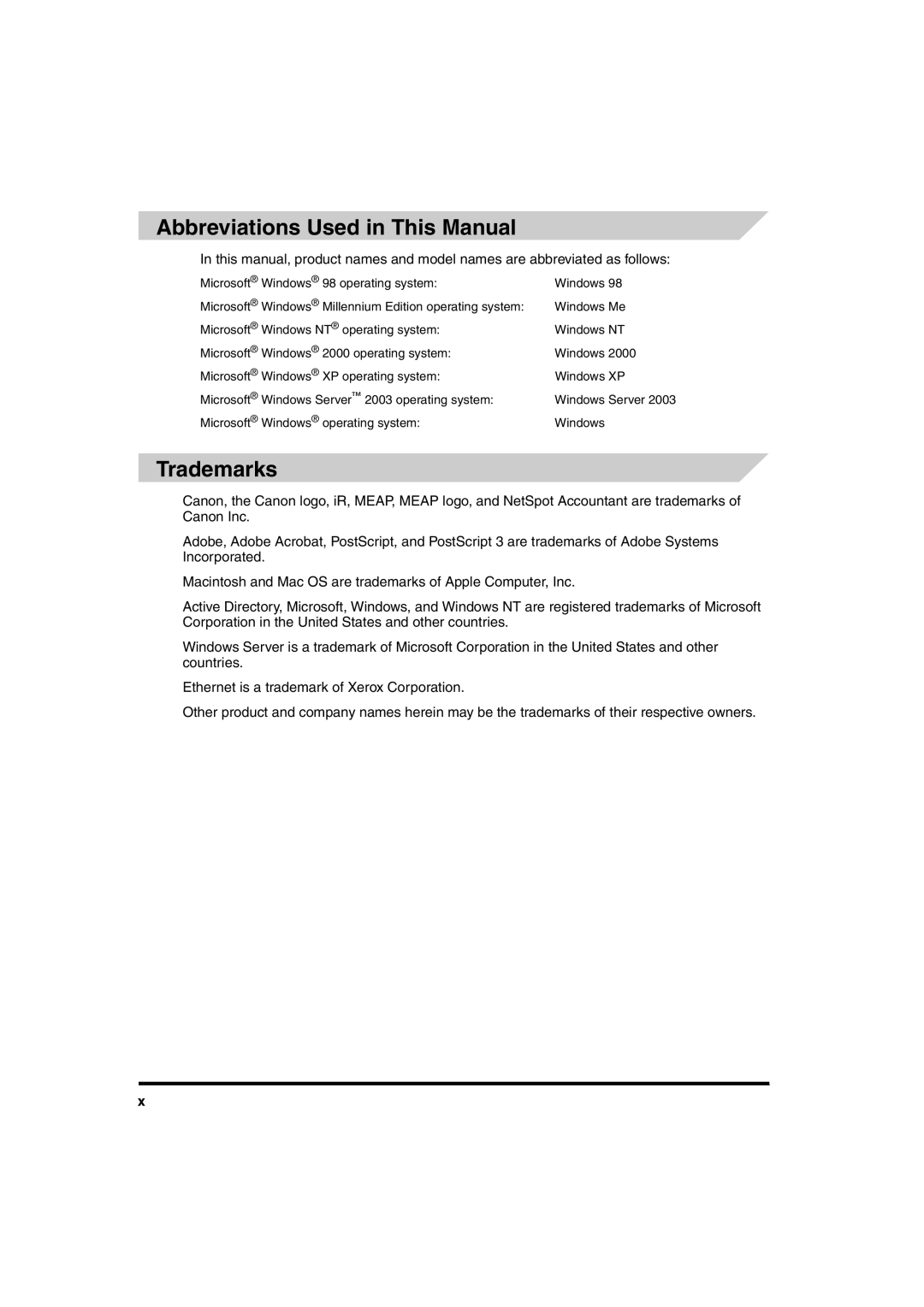 Canon iR6570 manual Abbreviations Used in This Manual, Trademarks 