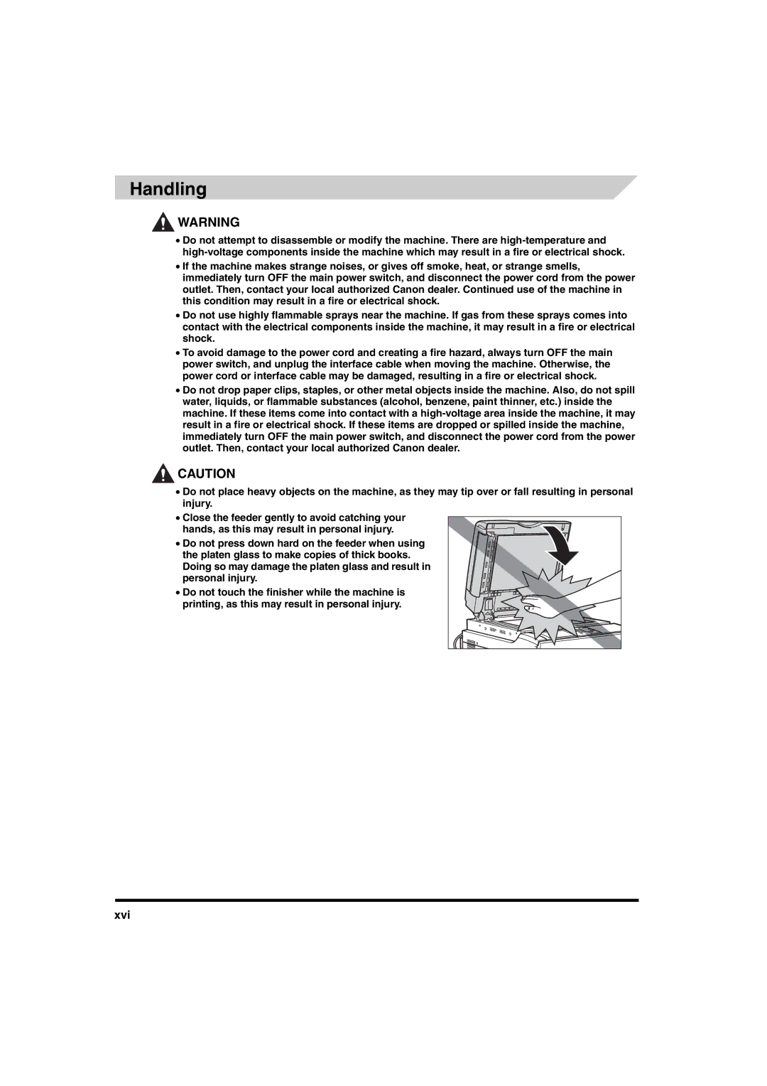 Canon iR6570 manual Handling, Xvi 