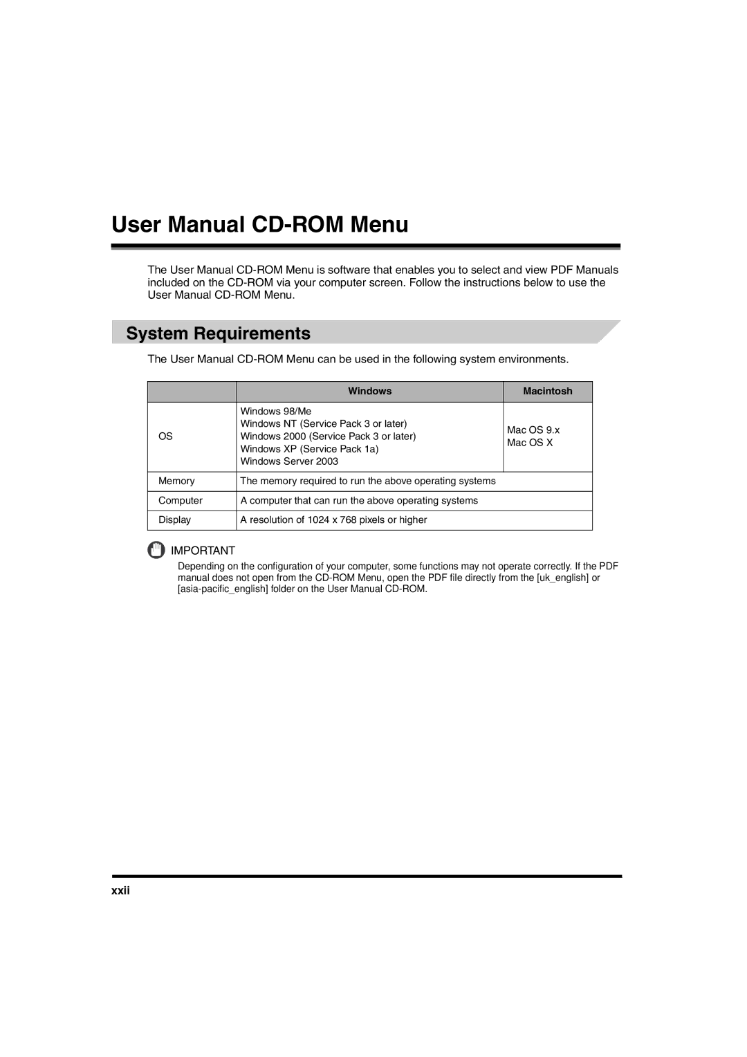 Canon iR6570 manual System Requirements, Xxii 