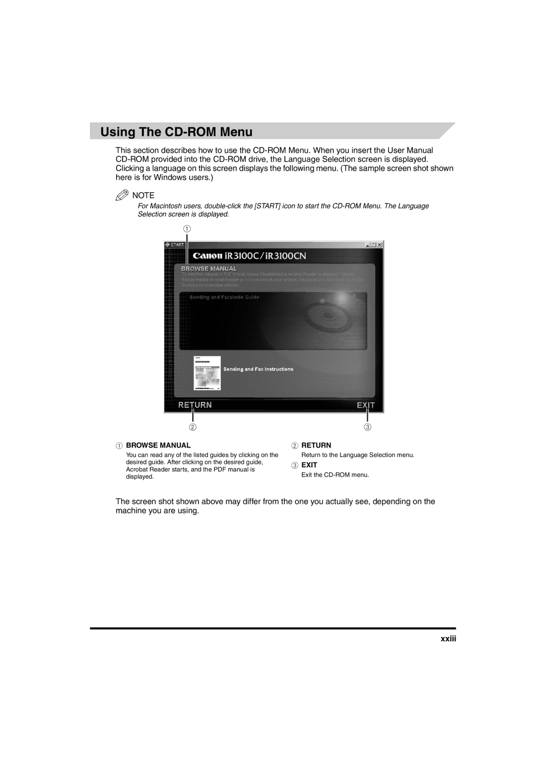 Canon iR6570 manual Using The CD-ROM Menu, Xxiii 