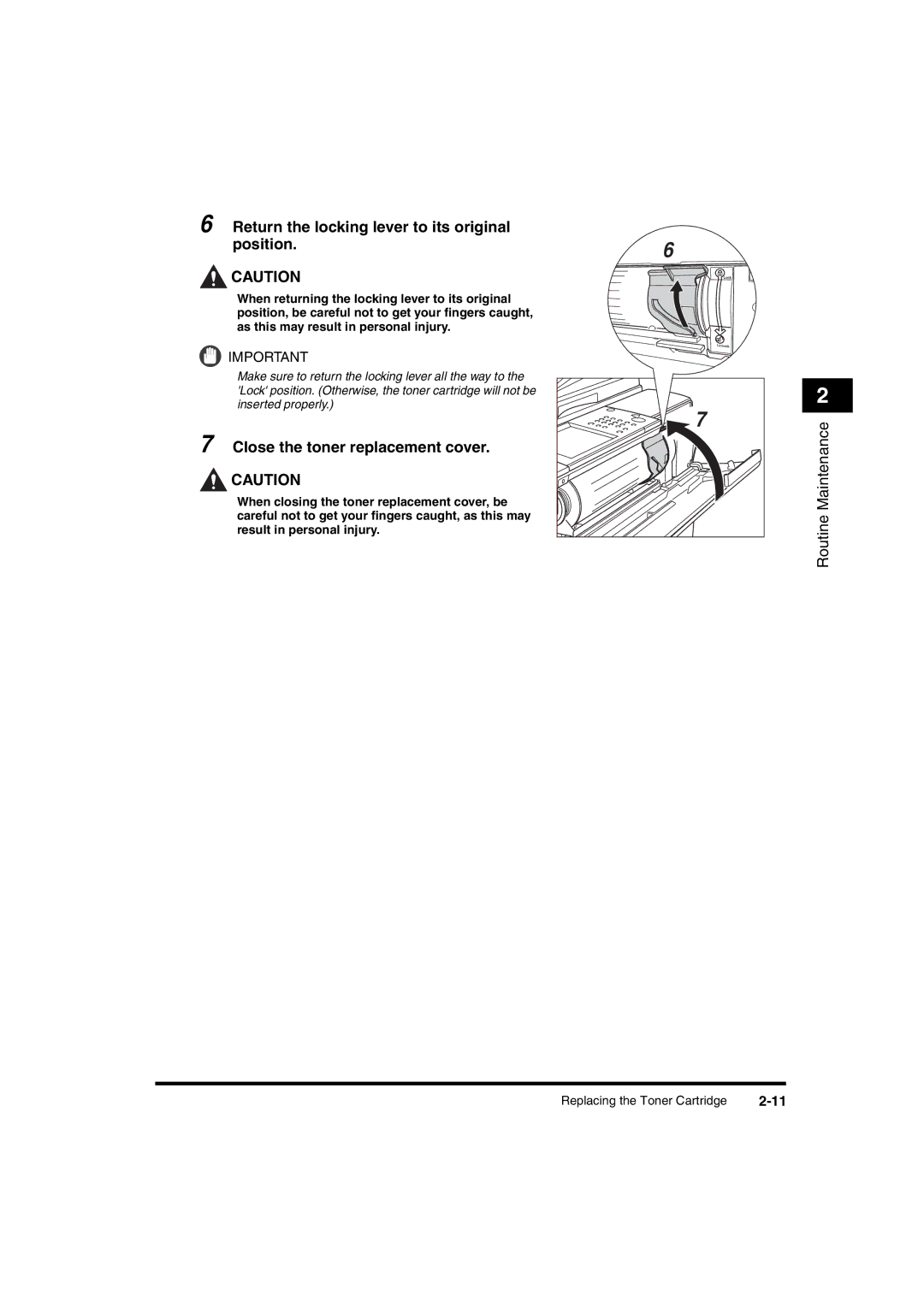 Canon iR6570 manual Return the locking lever to its original Position, Close the toner replacement cover 