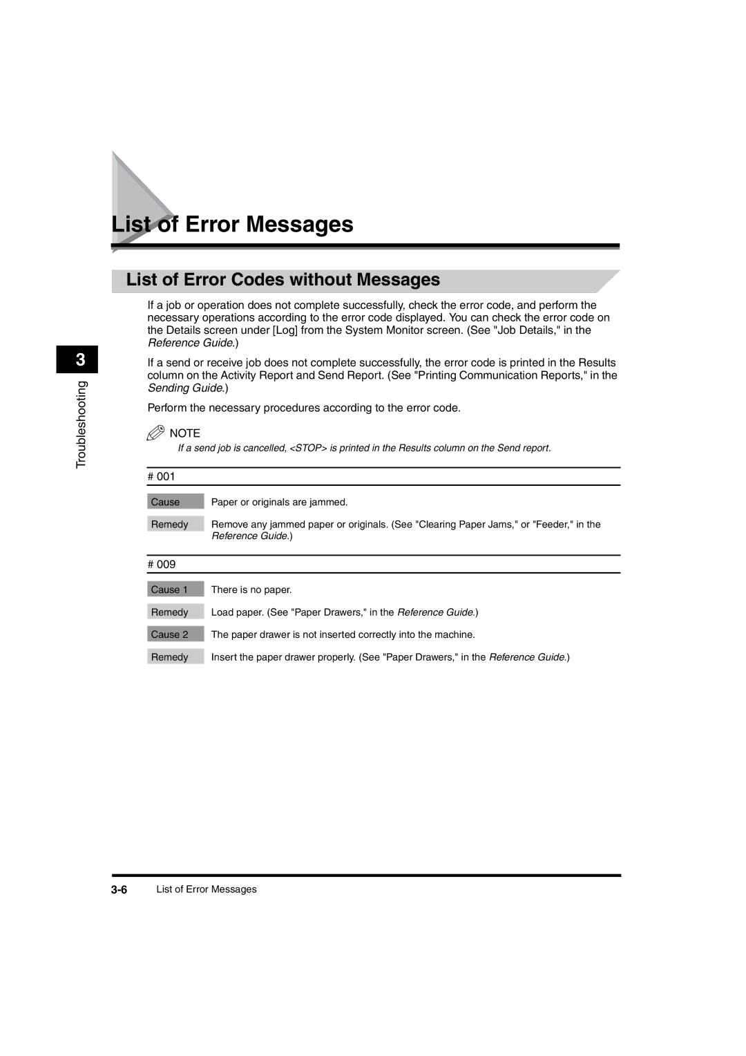 Canon iR6570 manual List of Error Messages, List of Error Codes without Messages 