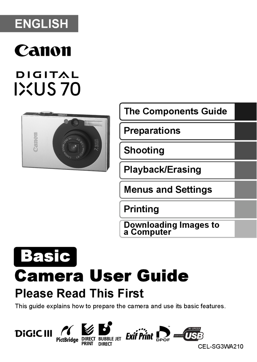 Canon 70 manual Basic 