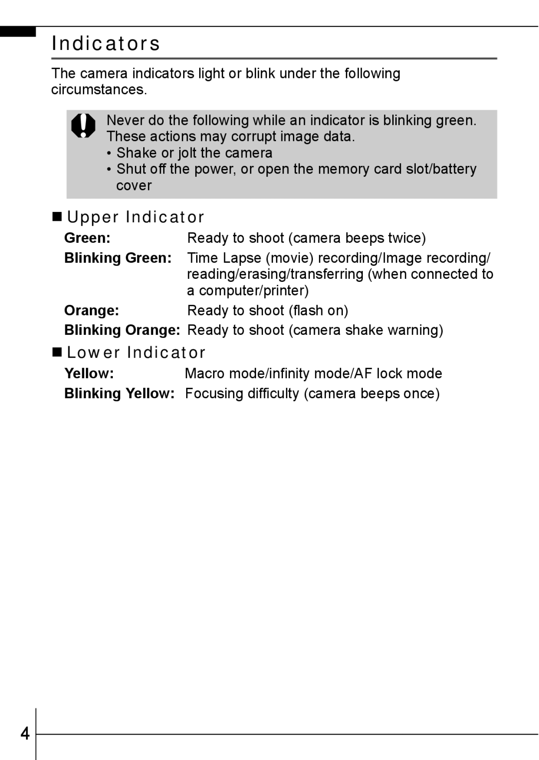 Canon 70 manual Indicators, „ Upper Indicator, „ Lower Indicator 