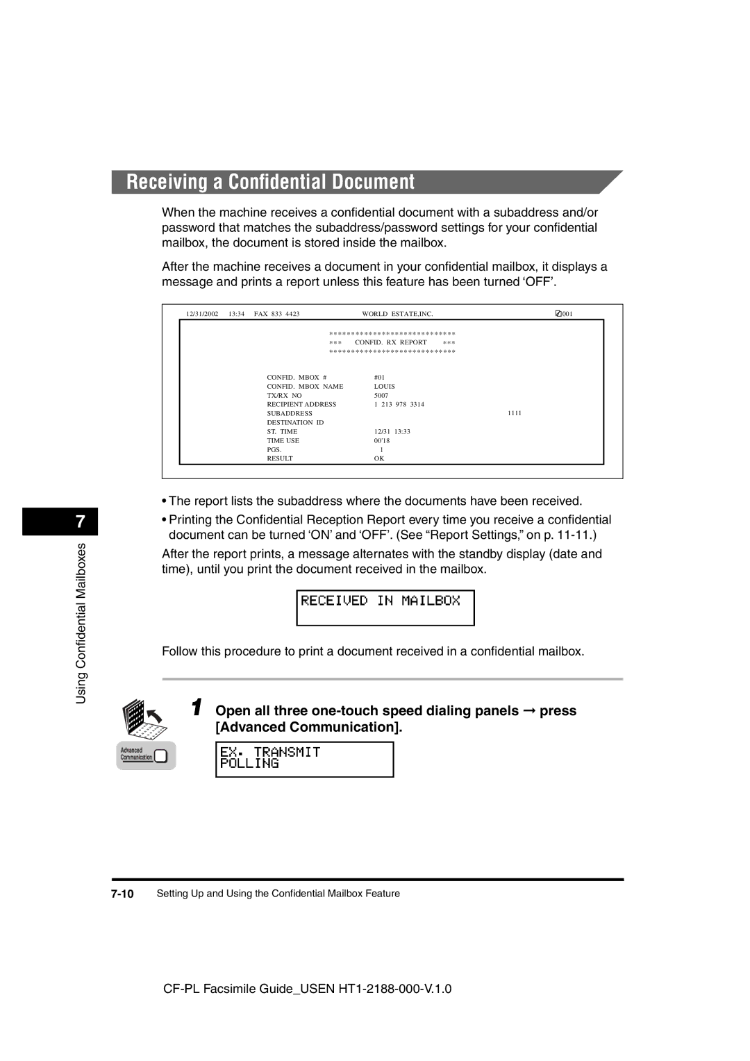 Canon 700 manual Receiving a Conﬁdential Document 