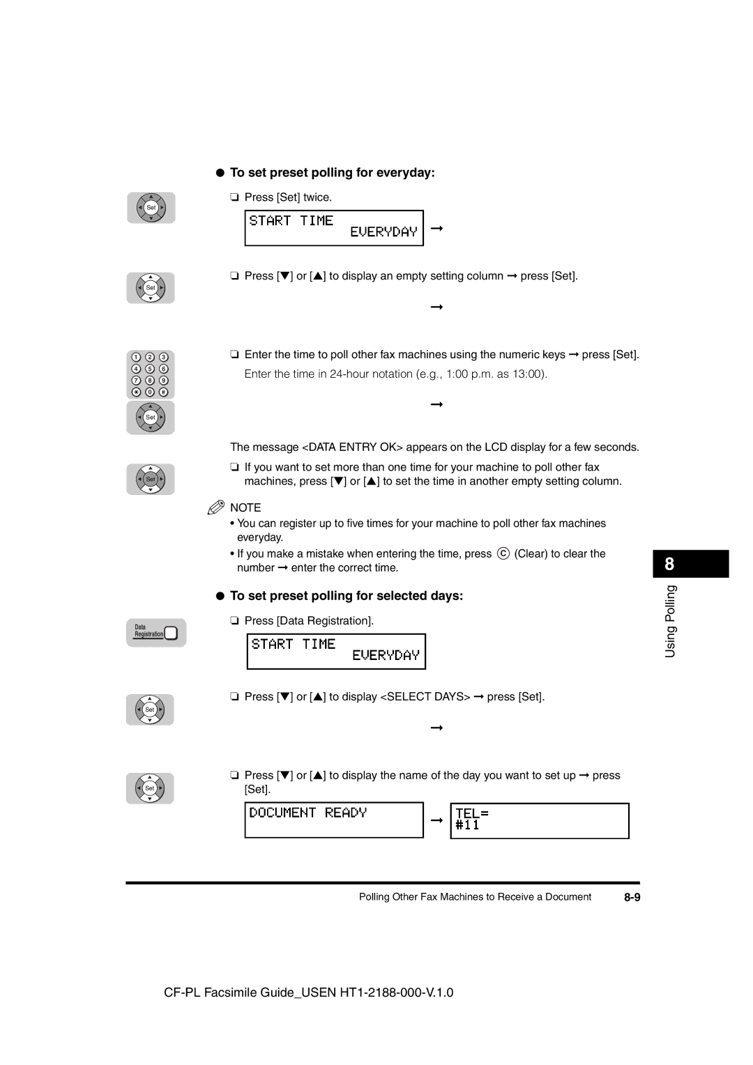 Canon 700 manual To set preset polling for everyday, To set preset polling for selected days 