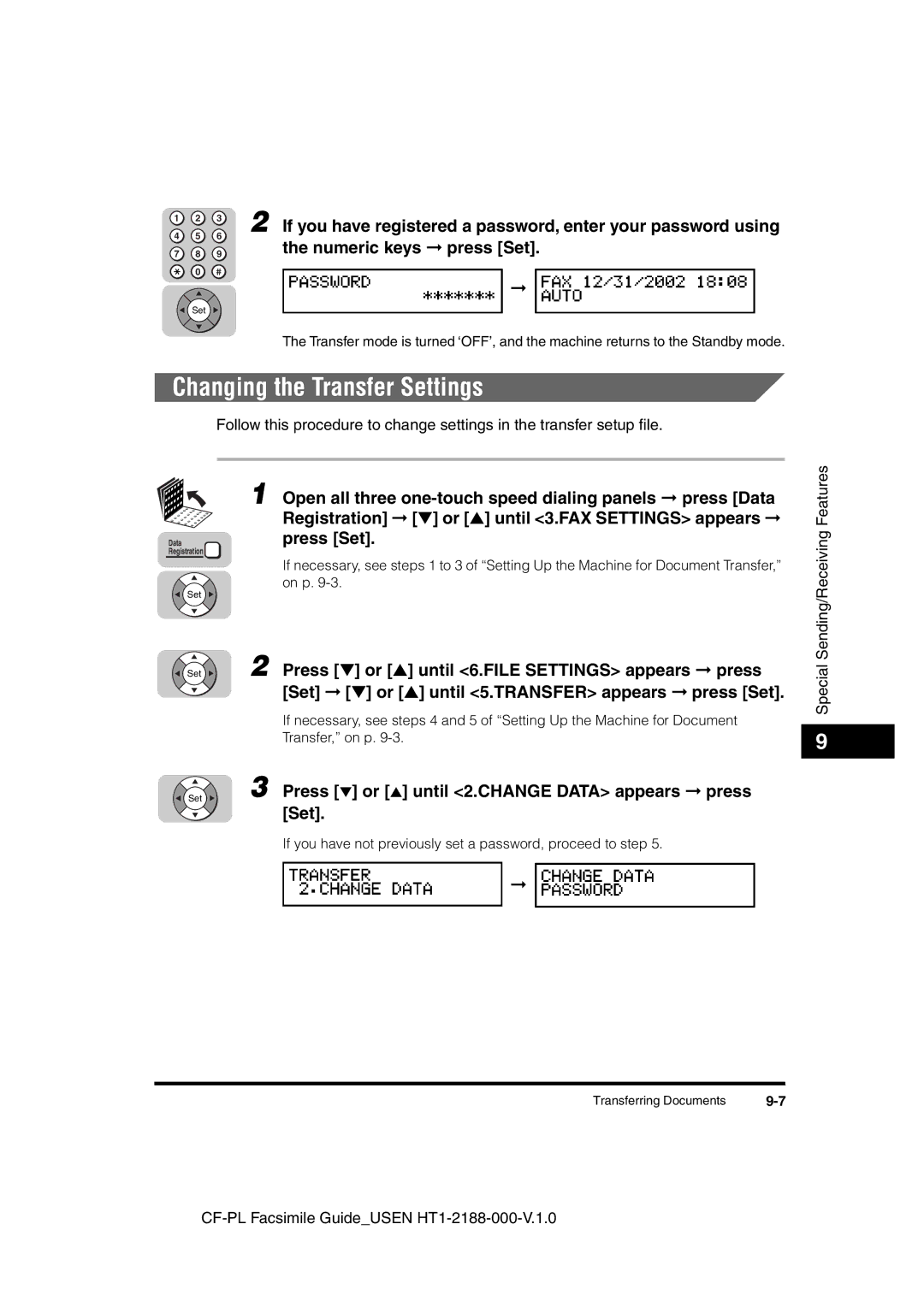 Canon 700 Changing the Transfer Settings, On p, Transfer, on p, If you have not previously set a password, proceed to step 