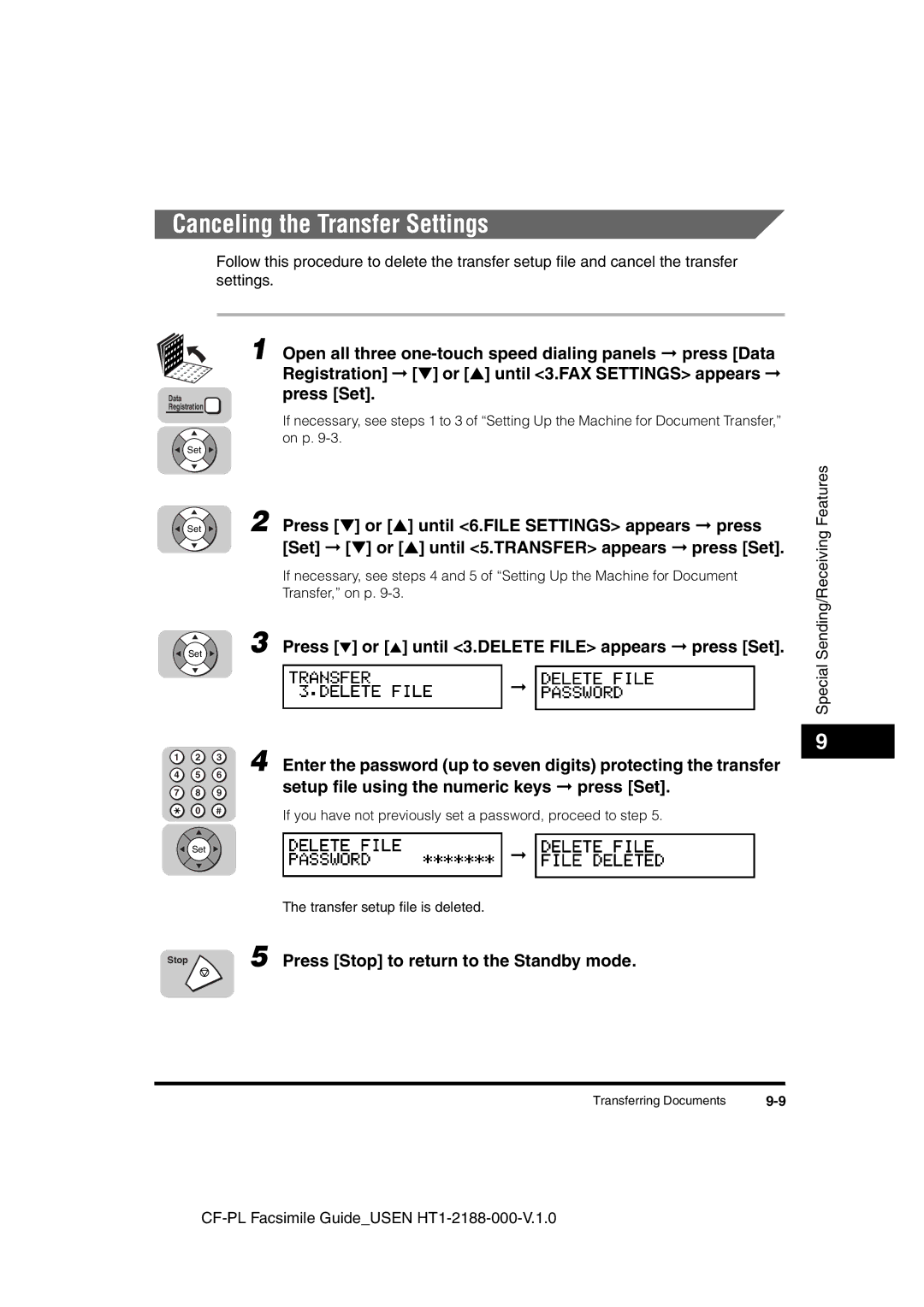 Canon 700 manual Canceling the Transfer Settings, Setup ﬁle using the numeric keys press Set 