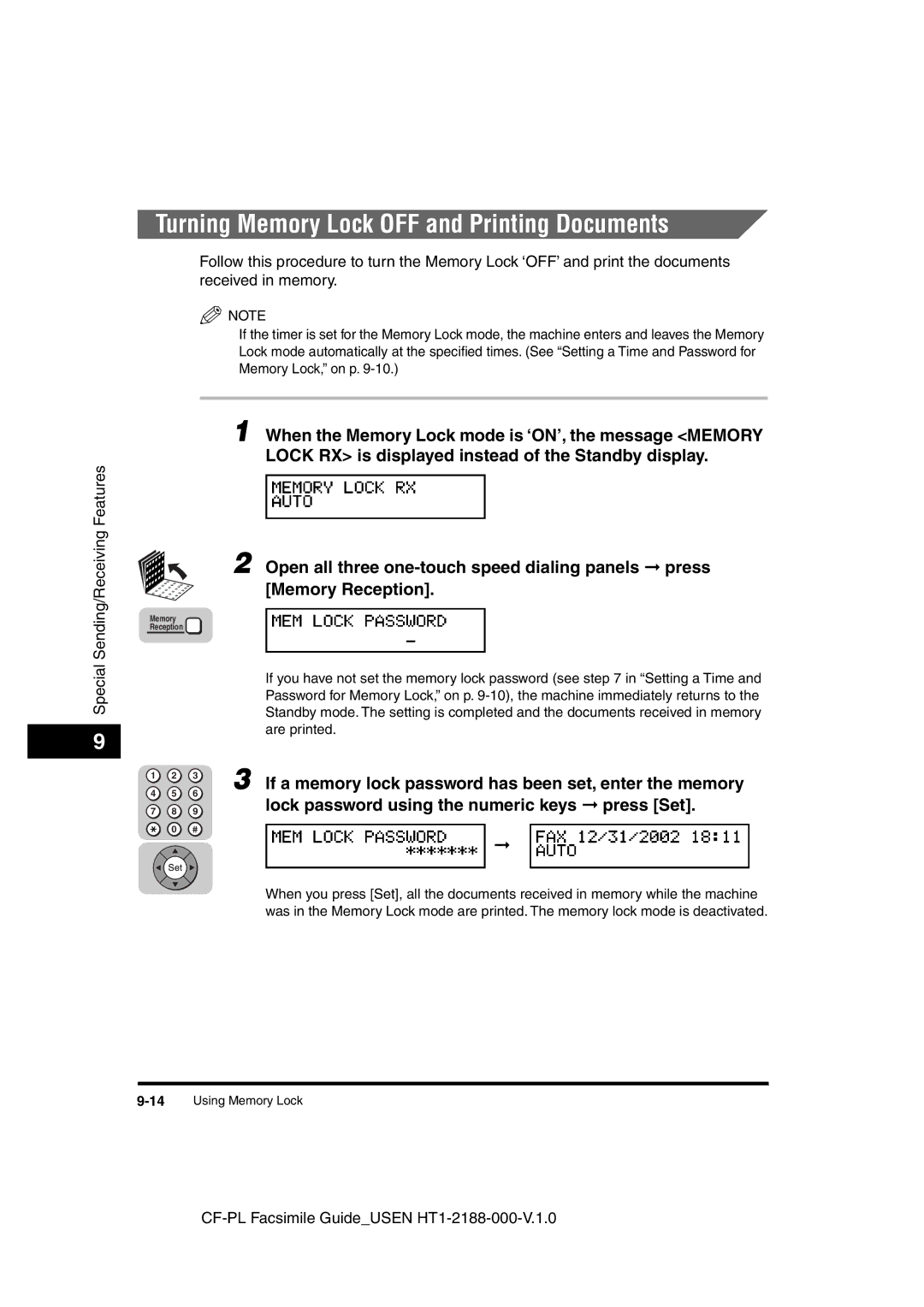 Canon 700 manual Turning Memory Lock OFF and Printing Documents, If a memory lock password has been set, enter the memory 