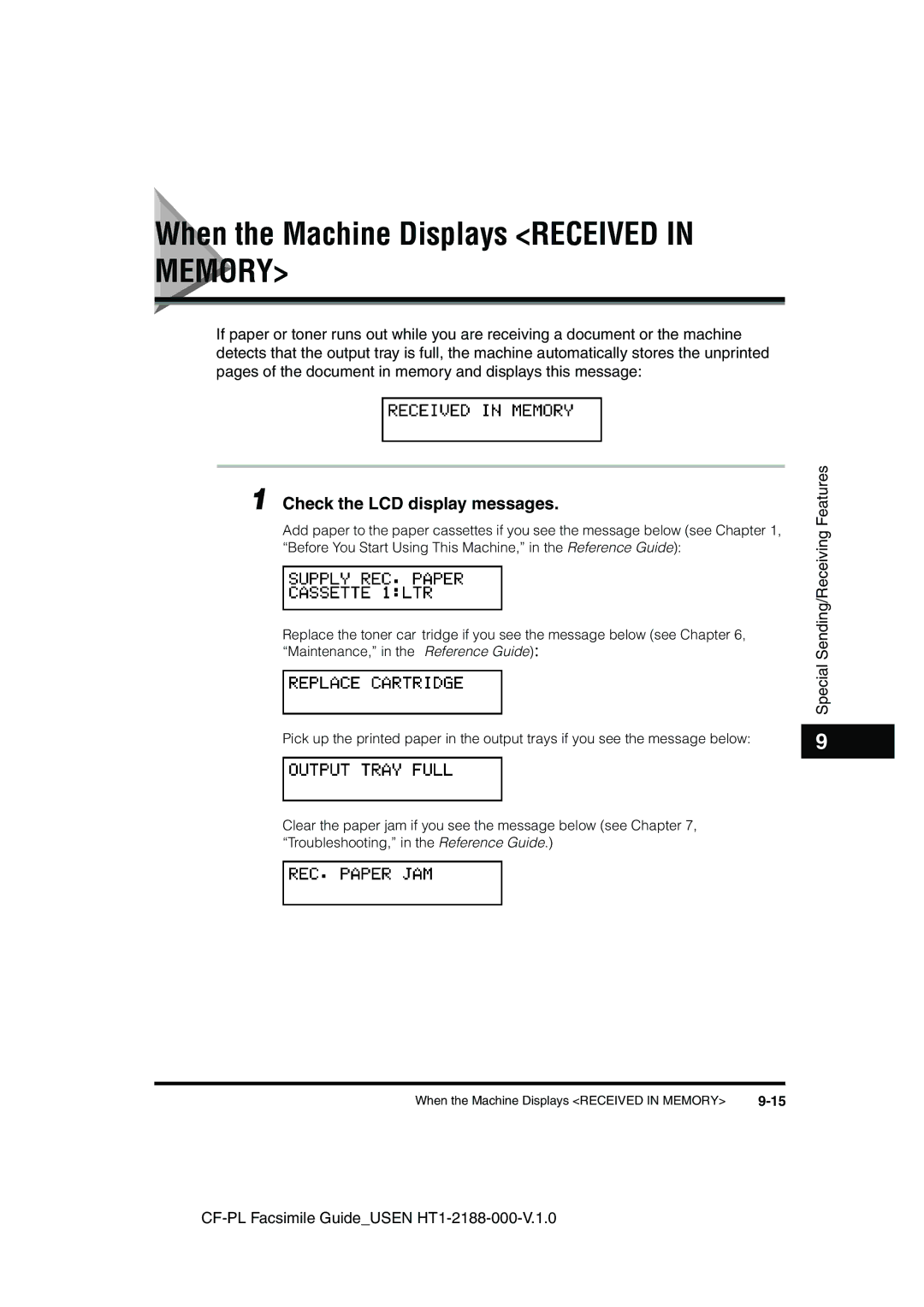 Canon 700 manual When the Machine Displays Received in Memory, Check the LCD display messages 