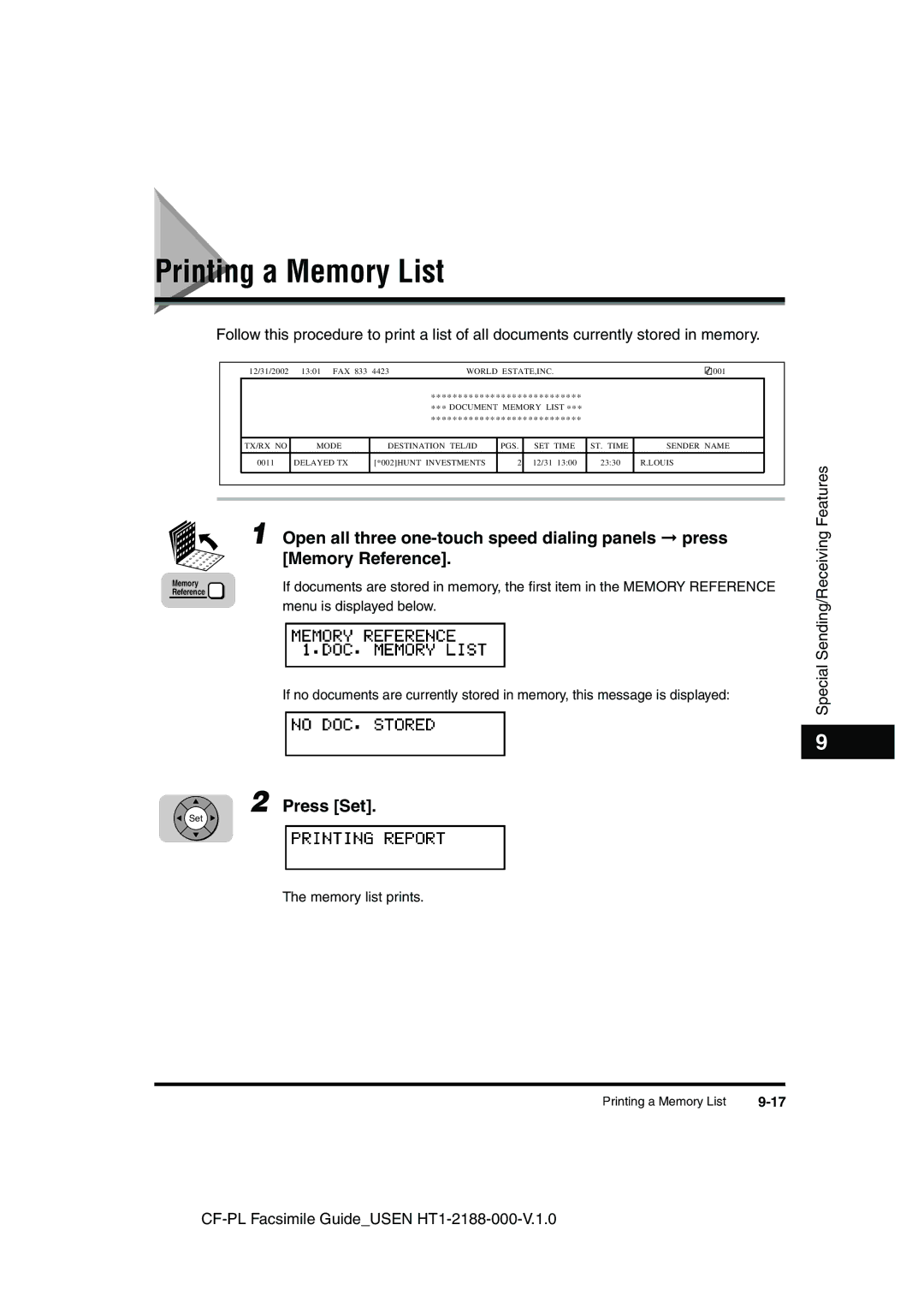 Canon 700 manual Printing a Memory List, Menu is displayed below 