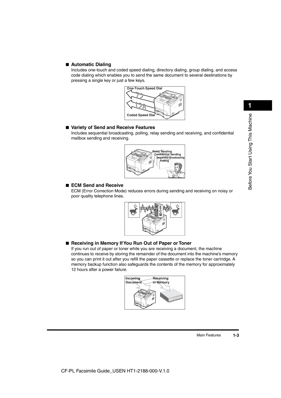 Canon 700 manual Automatic Dialing, Variety of Send and Receive Features, ECM Send and Receive 