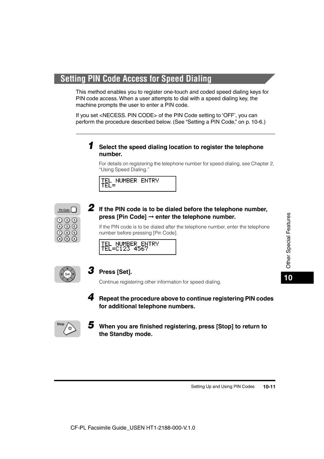 Canon 700 manual Setting PIN Code Access for Speed Dialing, 10-11 