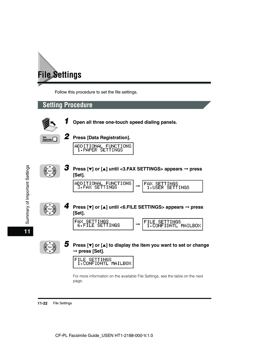 Canon 700 manual File Settings, Setting Procedure 