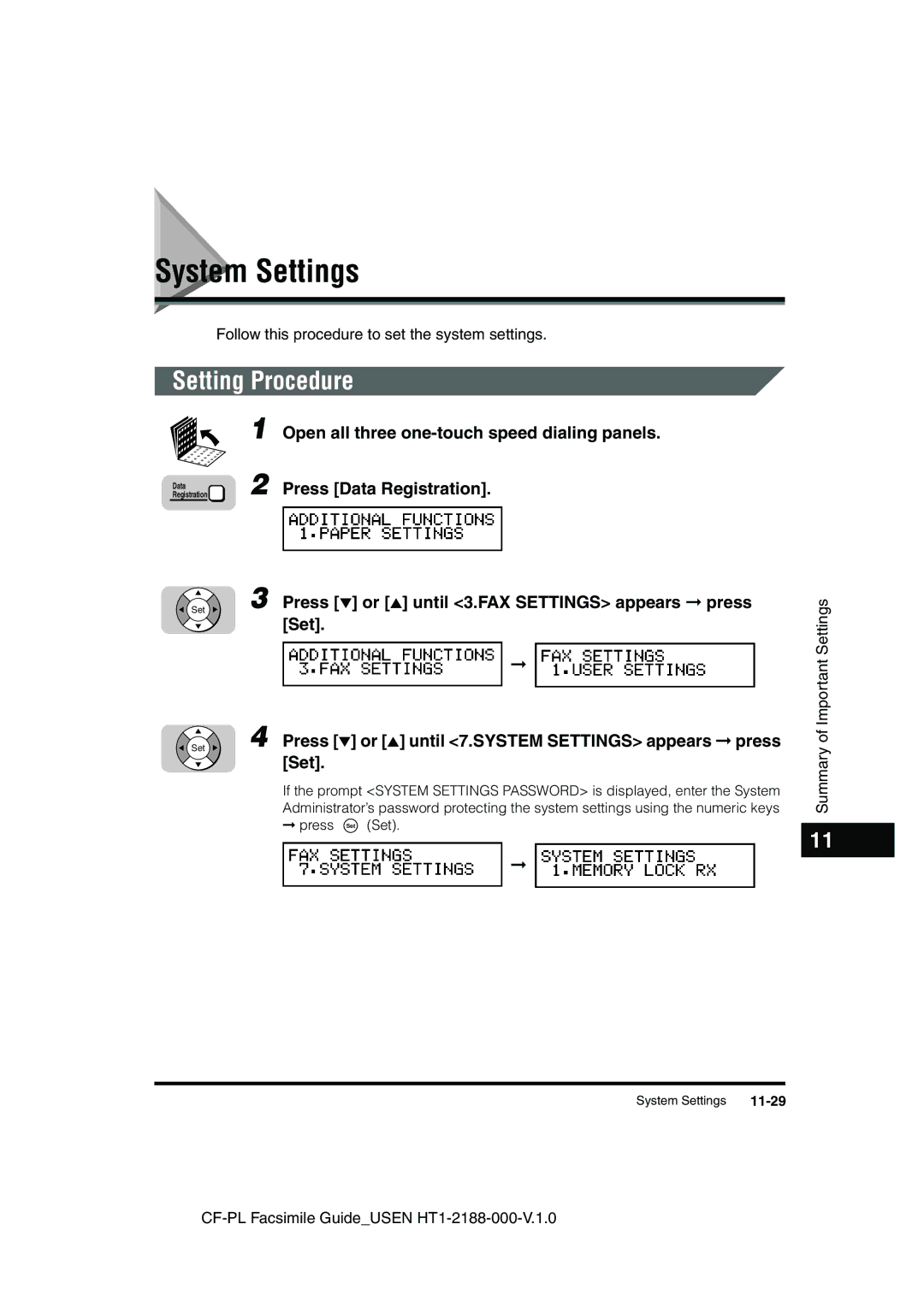 Canon 700 manual System Settings, 11-29 