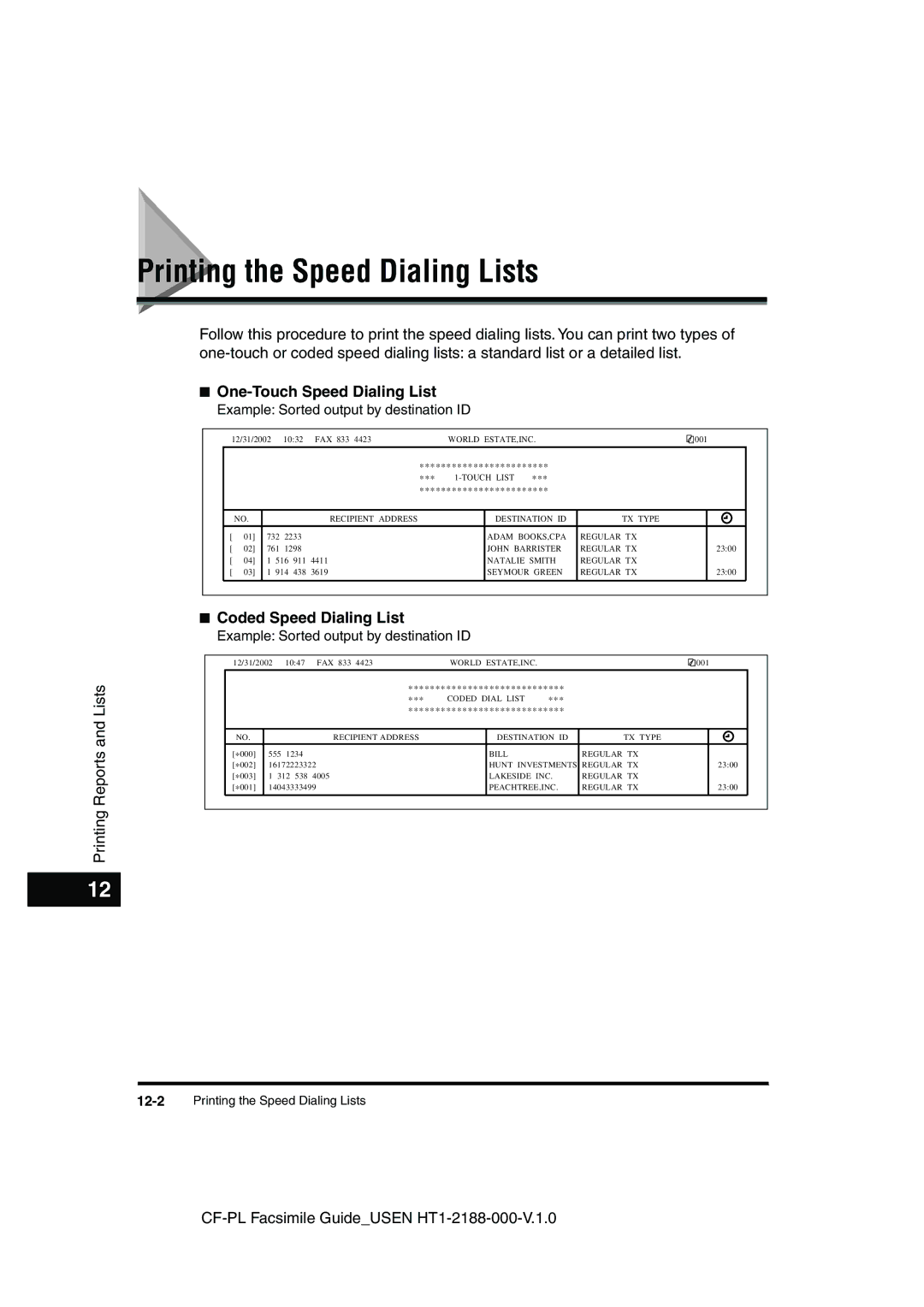 Canon 700 manual Printing the Speed Dialing Lists, One-Touch Speed Dialing List, Coded Speed Dialing List 