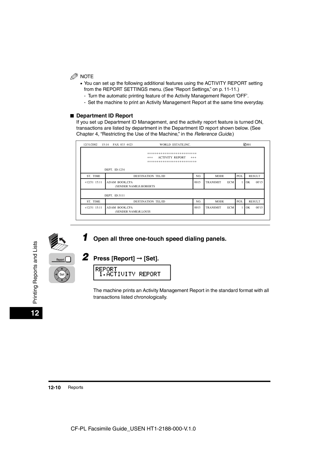 Canon 700 manual Press Report Set, Department ID Report 