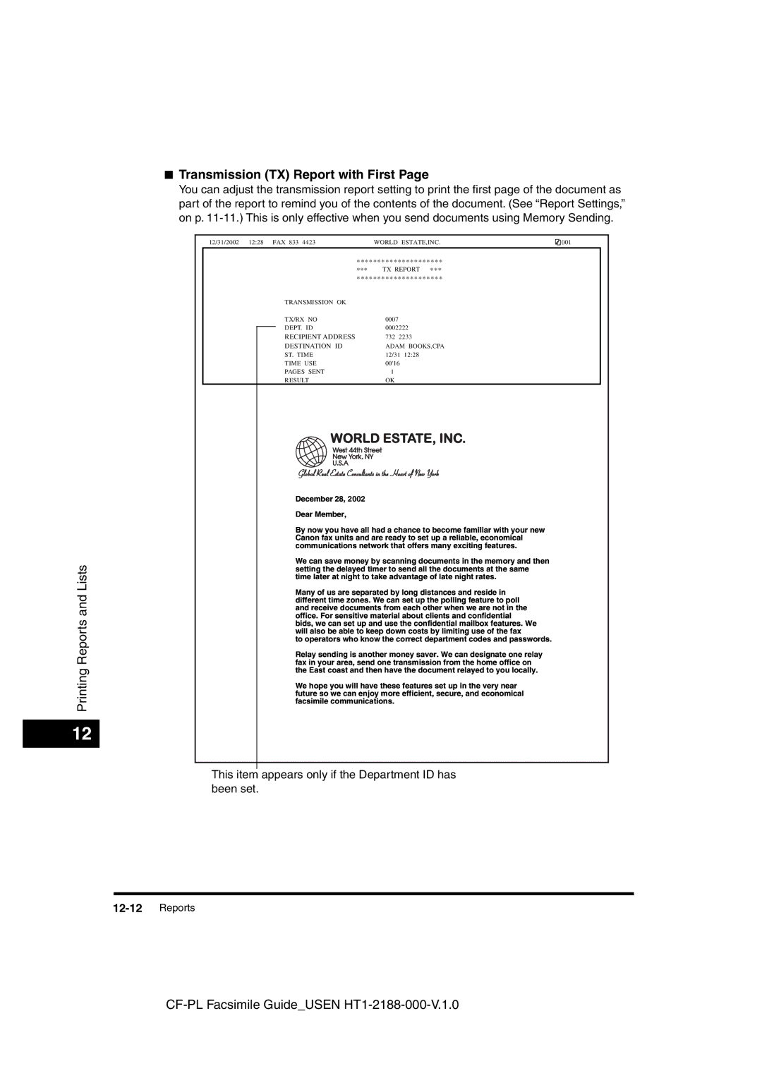 Canon 700 manual Transmission TX Report with First 